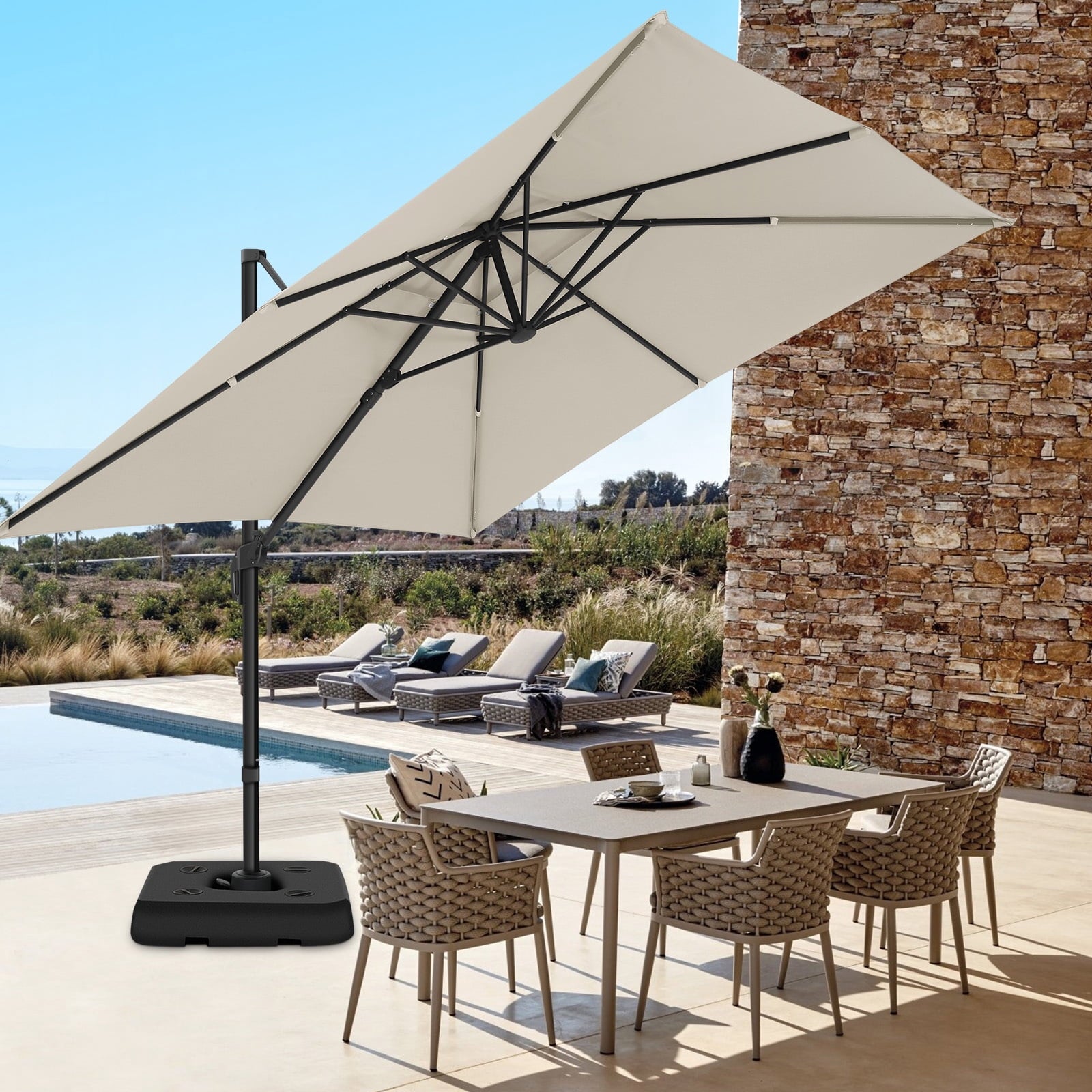COBIZI 10x10 Offset Hanging Market Patio Umbrella with Easy Tilt Adjustment, Double Roof Cantilever Umbrella Aluminum Umbrella with 360-degree Rotation for Garden Deck Pool Patio, Gray