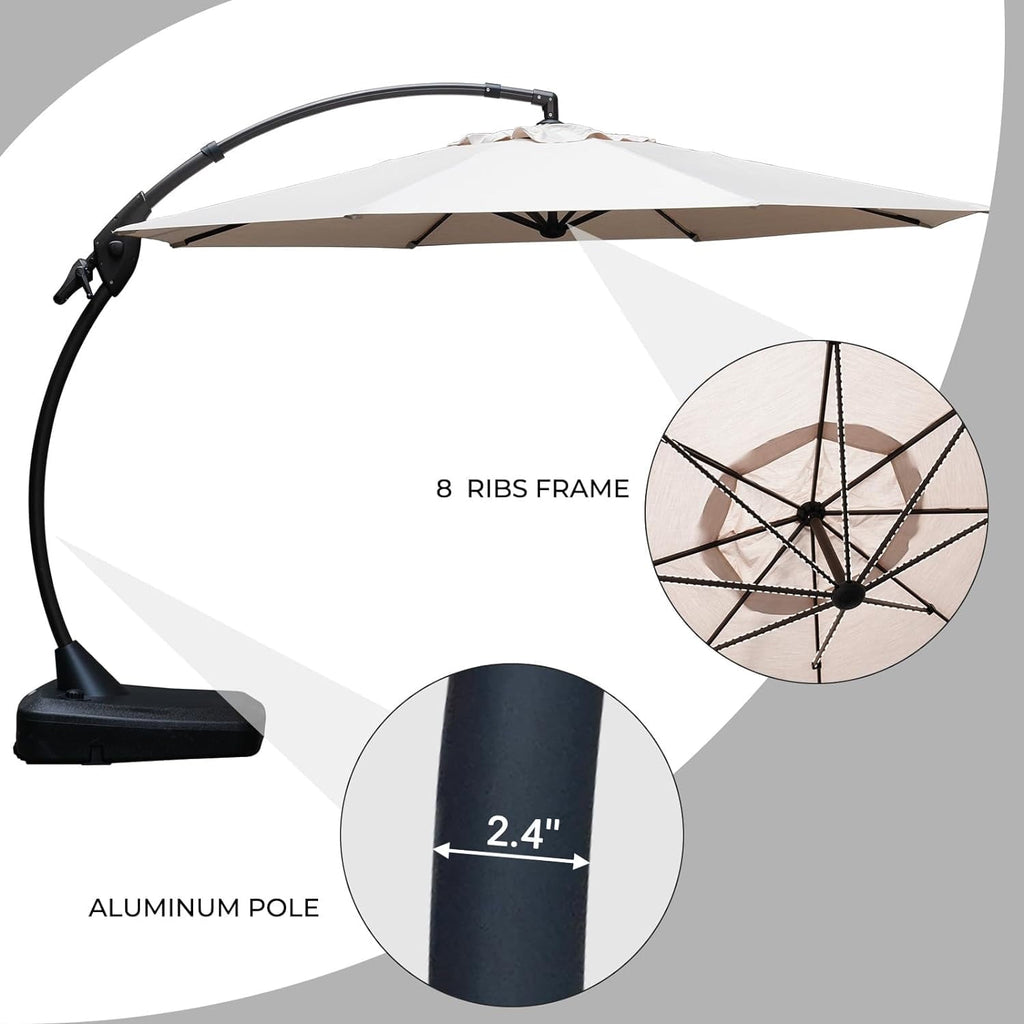 GRANDPATIO 12 Ft Outdoor Umbrella with Base, Large Aluminum Cantilever Offset Umbrella for Patio Pool, Black & White