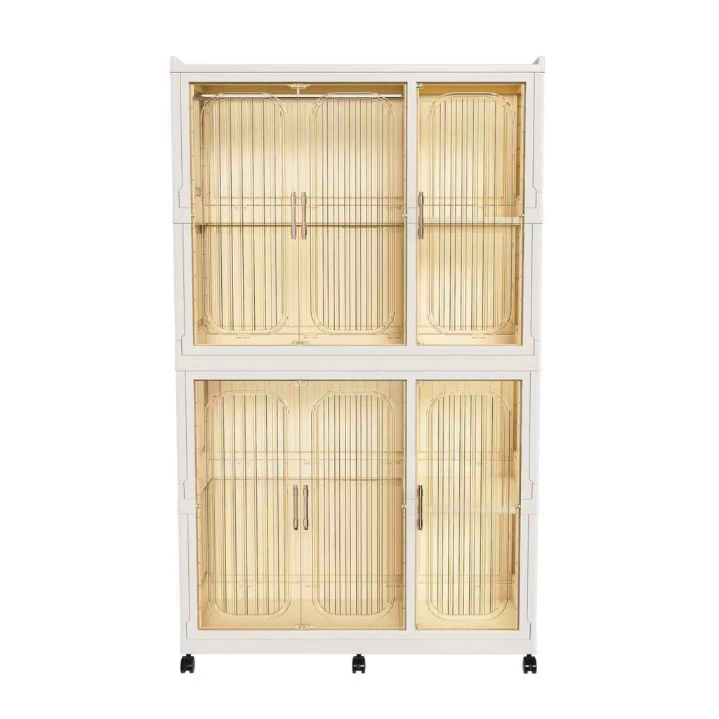 Garmic 62 Foldable Storage Wardrobe with Wheels, Portable Closet Organizer with 6 Magnetic Doors & 2 Hanging Rod, Plastic Armoire for Clothes Toys Books, White