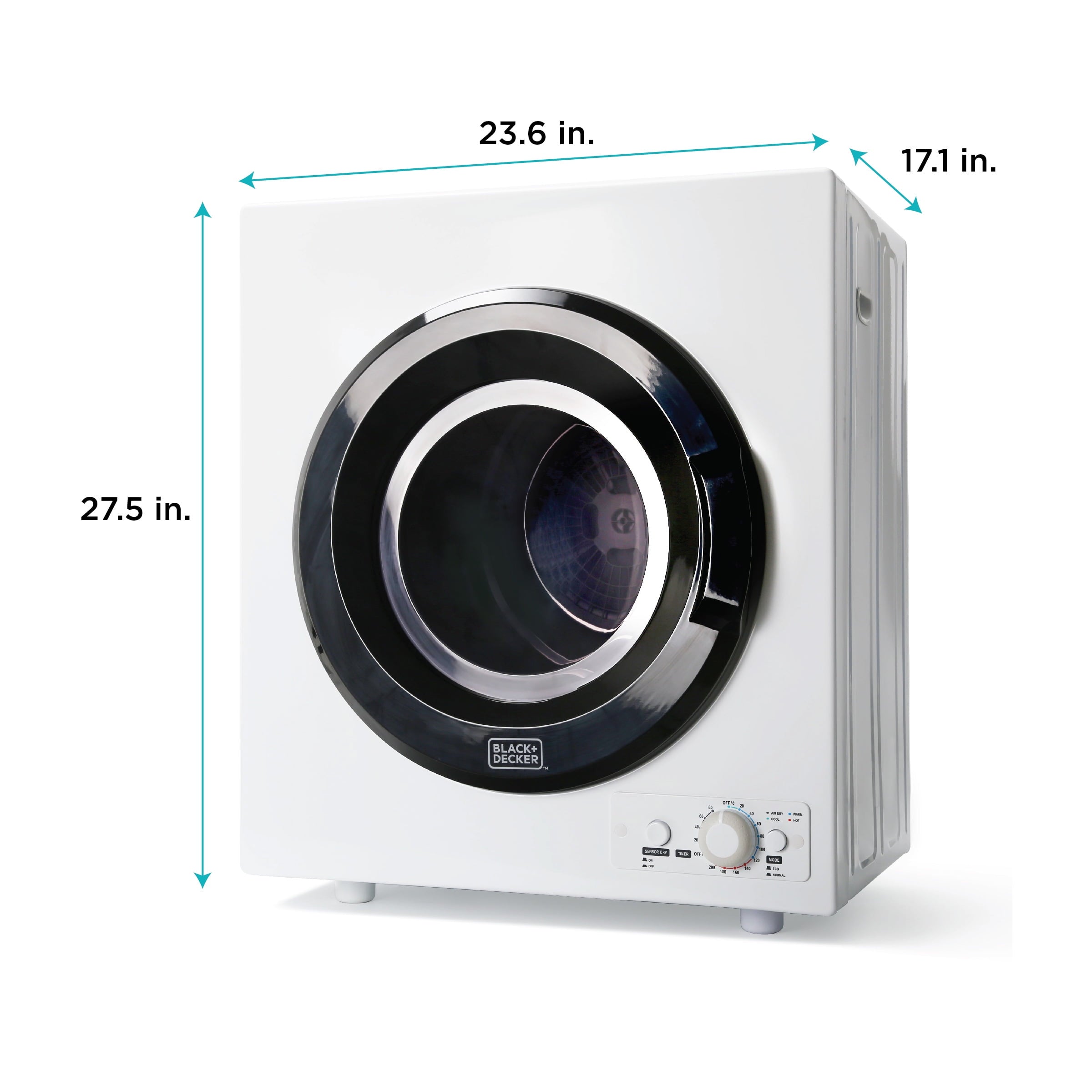 BLACK+DECKER BCED26 Compact Dryer for Standard Wall Outlet, Small, 5 Modes, Load Volume 8.8 lbs., White