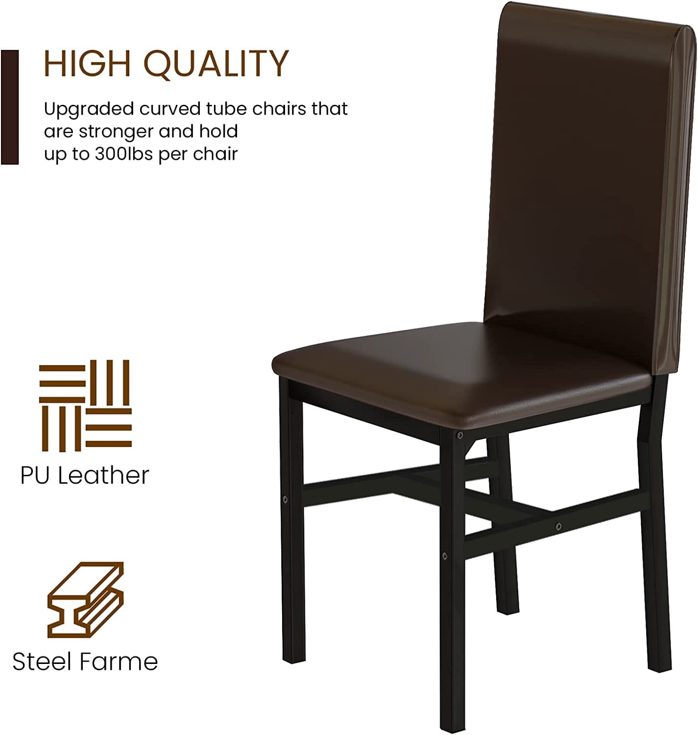 MIERES 5-Piece Dining Table Set for 4, Faux Marble Kitchen Table and 4 Chairs, Modern Dining Room Table with 4 Chairs, Dinner Table Set for Small Spaces, Brown