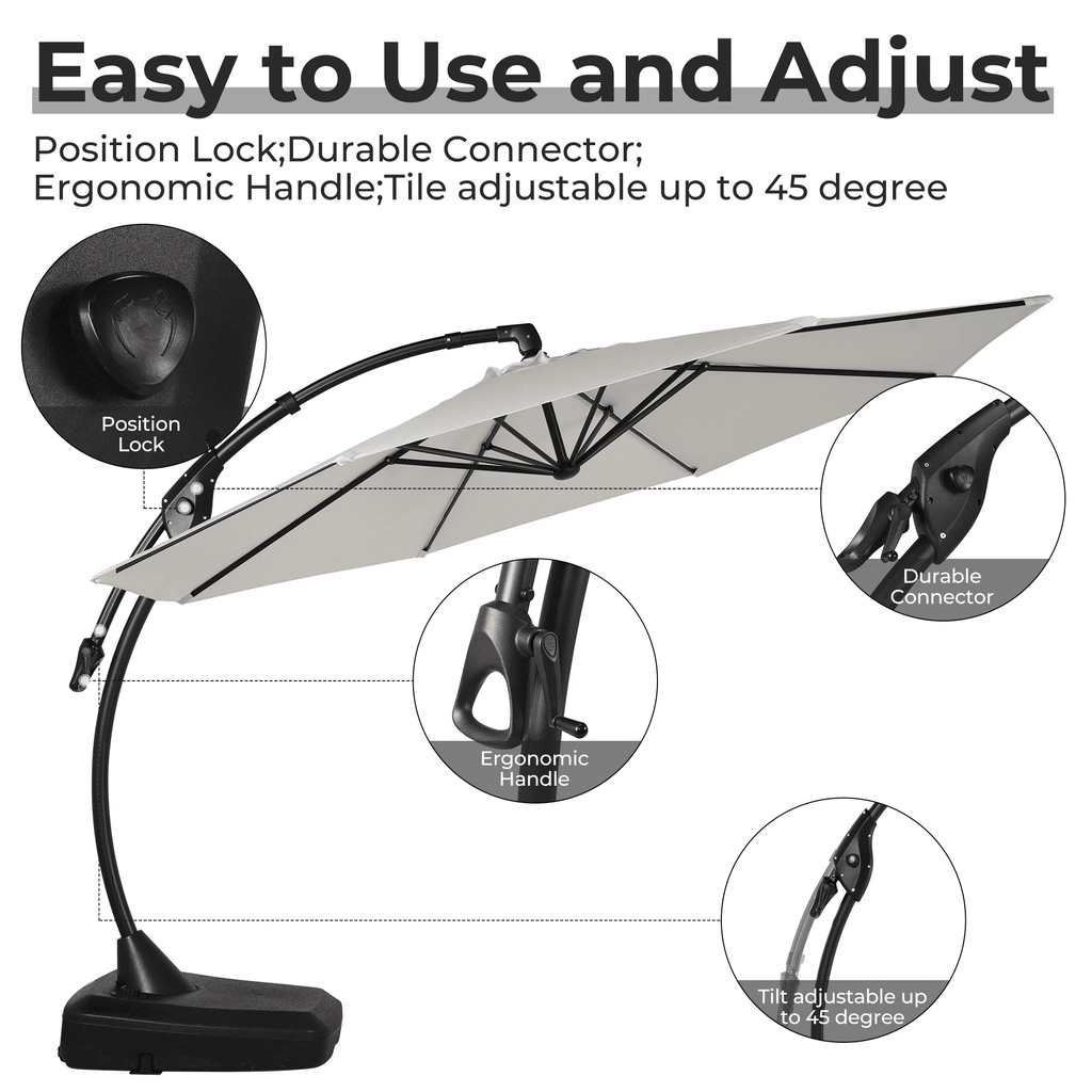 GRANDPATIO 12 Ft Outdoor Umbrella with Base, Large Aluminum Cantilever Offset Umbrella for Patio Pool, Black & White