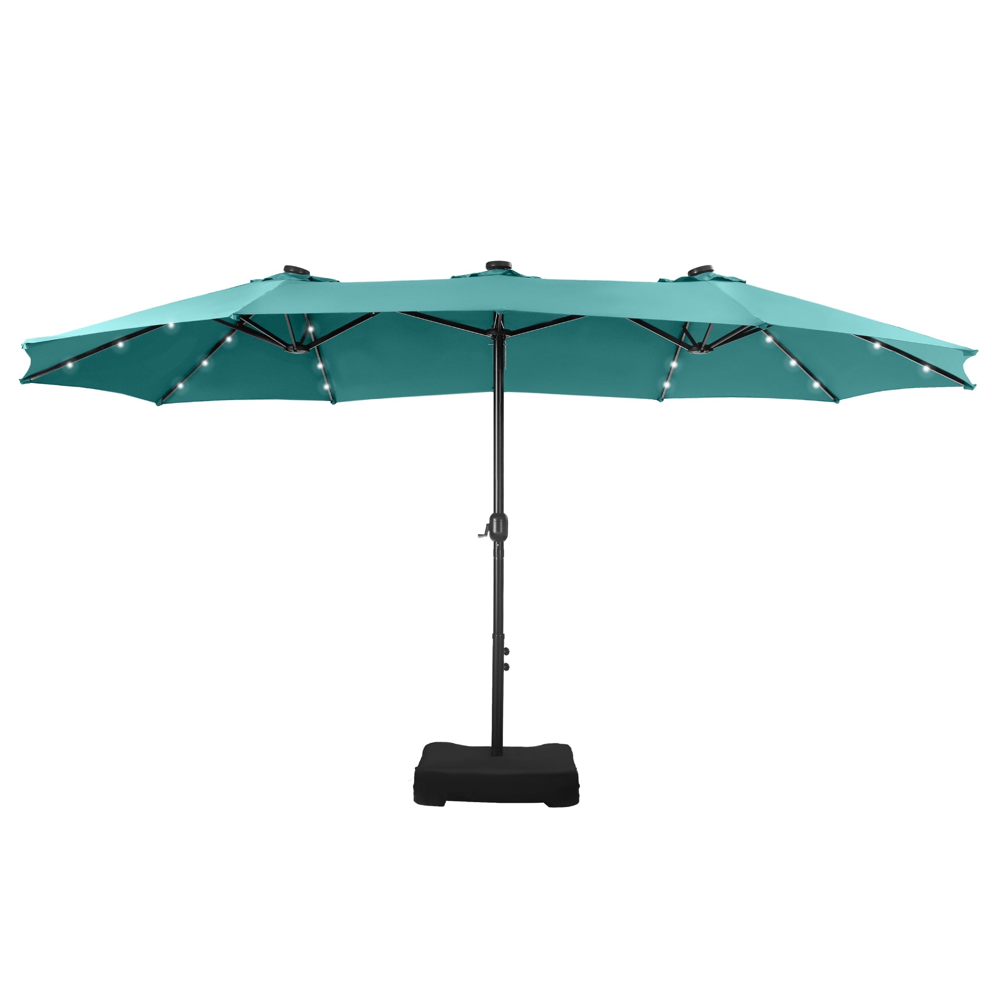 SUMMIT LIVING 15 FT Double-Sided Solar Patio Umbrella with Base Large Outdoor Umbrella with LED Solar Lights - Haze Blue