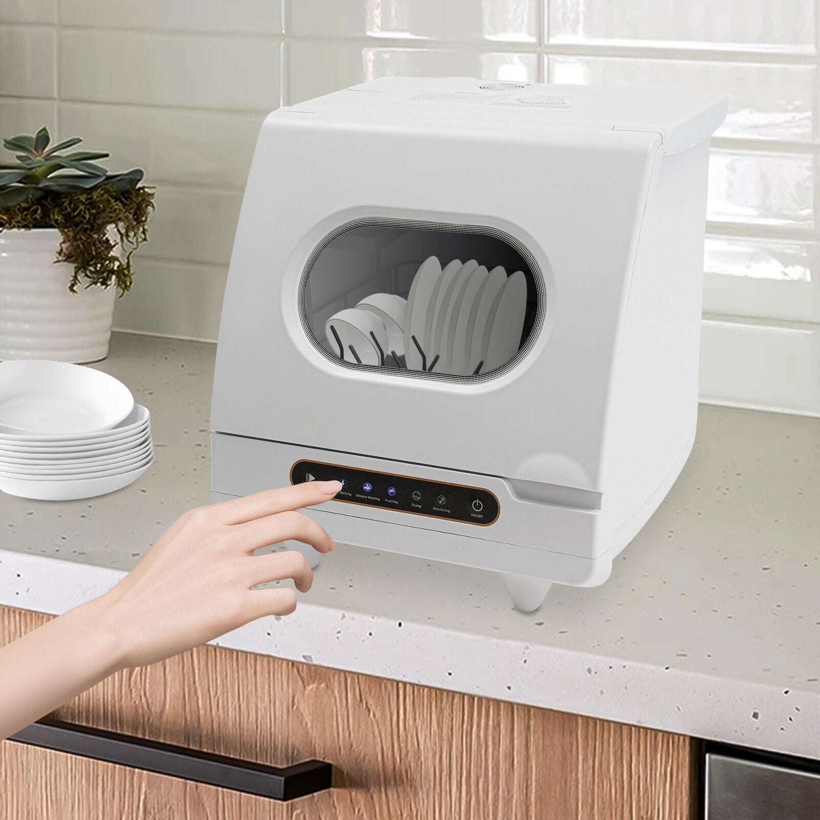 Compact Countertop Dishwasher with 5 Wash Programs, 360° Spray Arms, and Quick Installation – Ideal for Small Apartments, Dorms, and RVs
