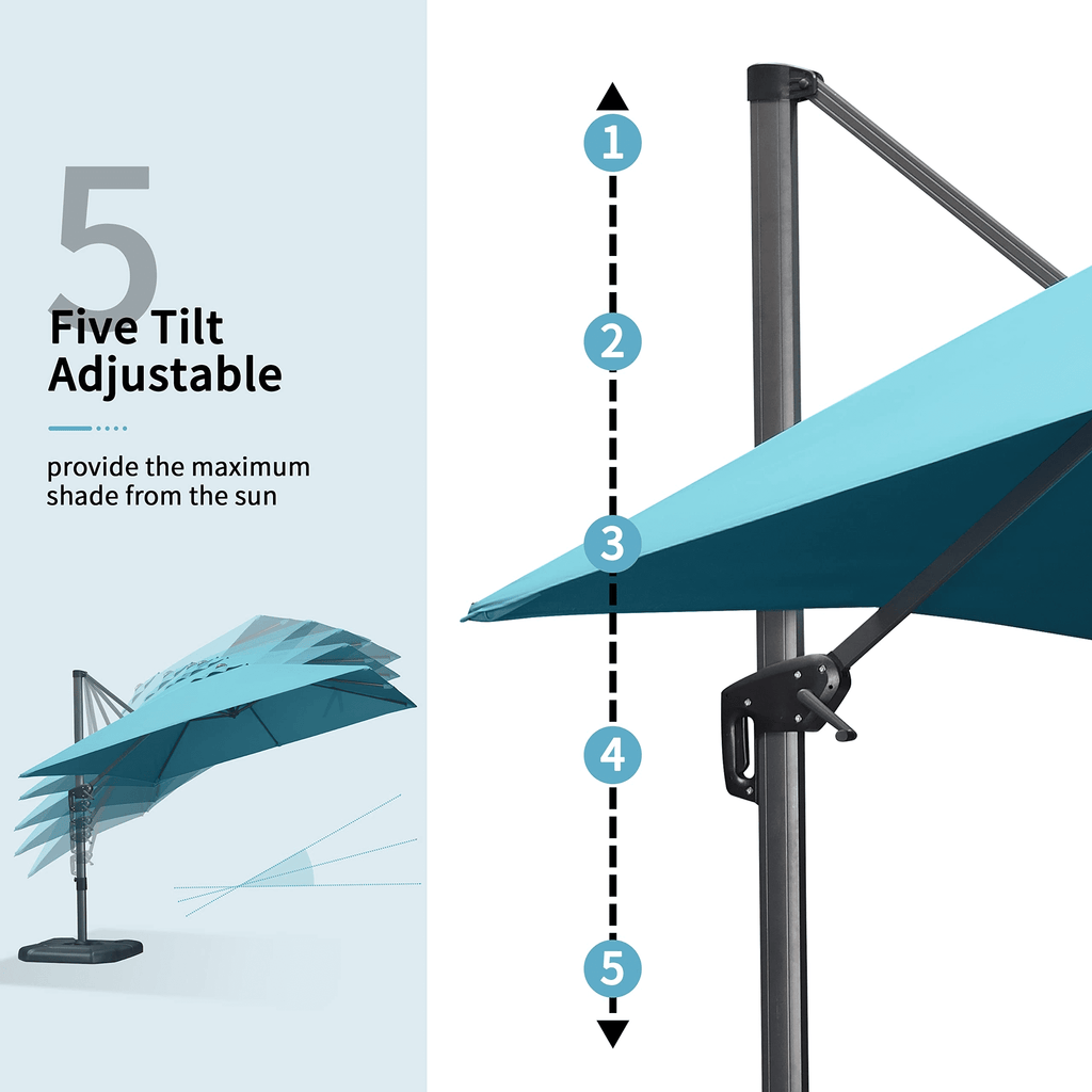 PURPLE LEAF 10x10 Ft Cantilever Umbrella Square Outdoor Patio Umbrella Large Offset Hanging Umbrella Aluminum Umbrella with 360°Rotation Adjustable Garden Pool Umbrella,Gray