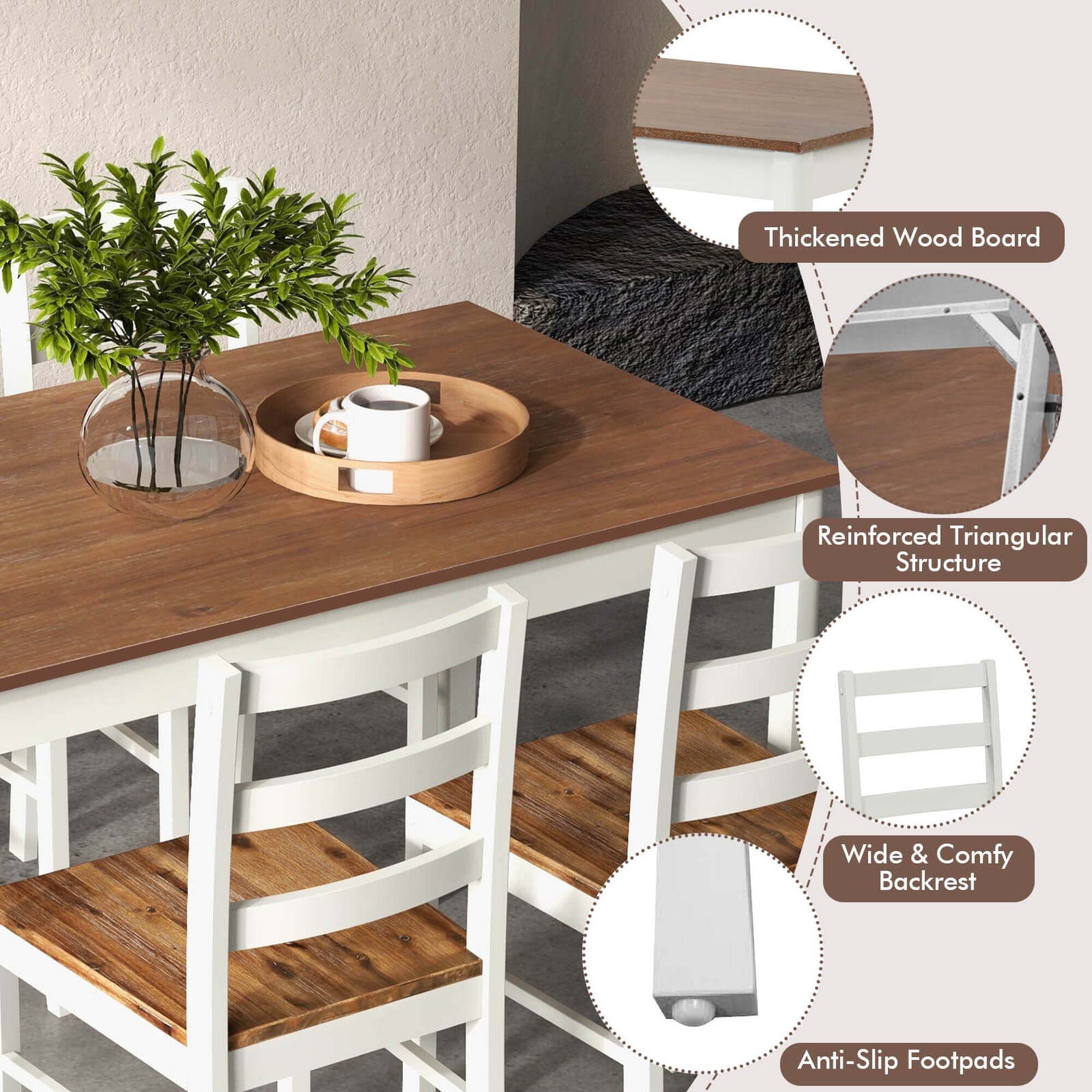 Costway 5-Piece Dining Set Solid Wood Kitchen Furniture with Rectangular Table & 4 Chairs