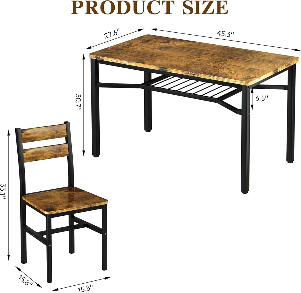 Baxluxe 4-person dining table set, farmhouse-style wooden kitchen dining table and chair set, farmhouse 5-piece dining table set with storage rack, small kitchen dining table set,Black