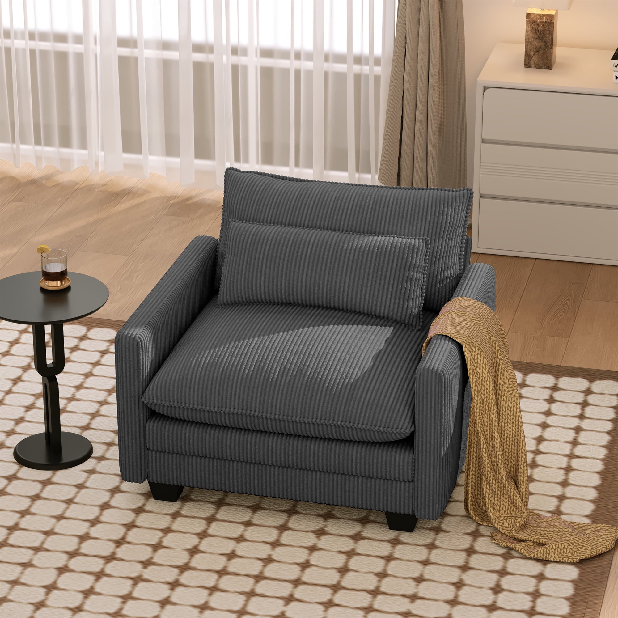 110'' Oversized L Shaped Couch for Living Room, Cloud Couches with Washable Corduroy Cover, Modern 4-Seater Comfy Deep-Seat Sofa with Movable Ottoman and 2 Throw Pillows for Apartment, Gray