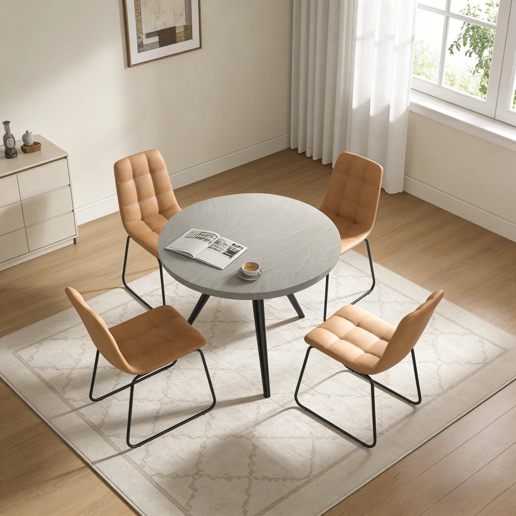 34.8 Round Dining Table for 4 People, Modern Circle Kitchen Table with Metal Legs for Kitchen, Dining Room, Apartment,Gray