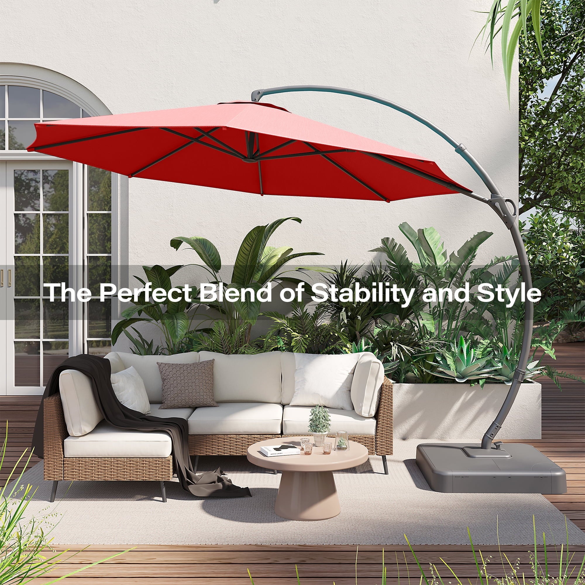 LAUSAINT HOME 11 FT Outdoor Patio Umbrella with Base, Aluminum Cantilever Umbrella with Crank, Champagne