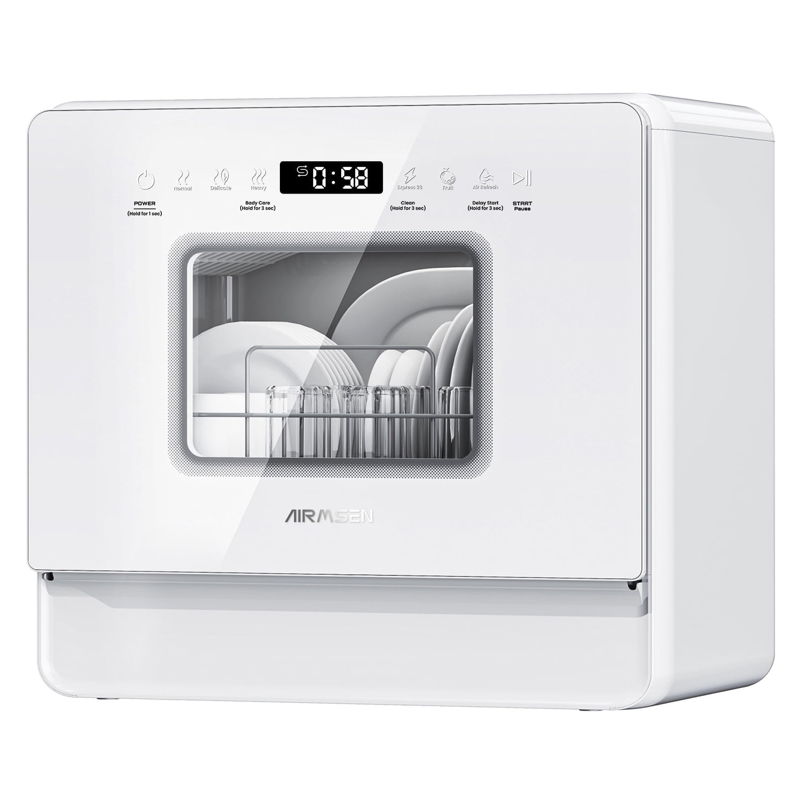 AIRMSEN 5-Place Settings Portable Countertop Dishwasher with 5L Built-in Water Tank, Ultra-Slim Dishwasher Upgrade 3 Spray Arms, 12H Delay Start and Salt Chamber Function, ZMW-DUHA01