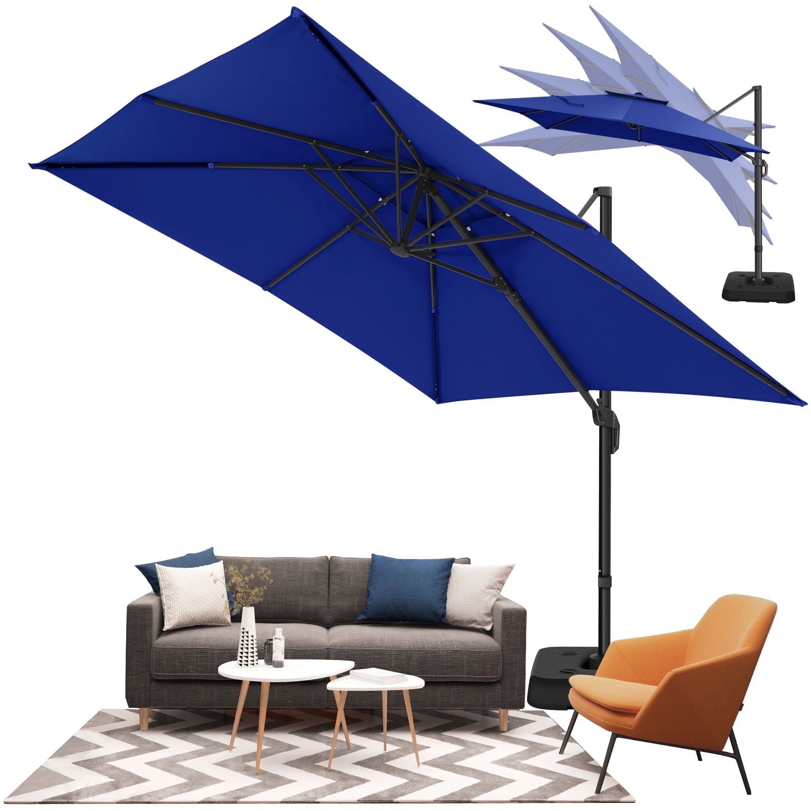 COBIZI 10x10ft Patio Cantilever Umbrella Double Roof Large Rectangular Deck Offset Umbrellas, Square Outdoor Patio Umbrella with 360°Rotation & Heavy-Duty Aluminum Frame,for Poolside Garden,Beige