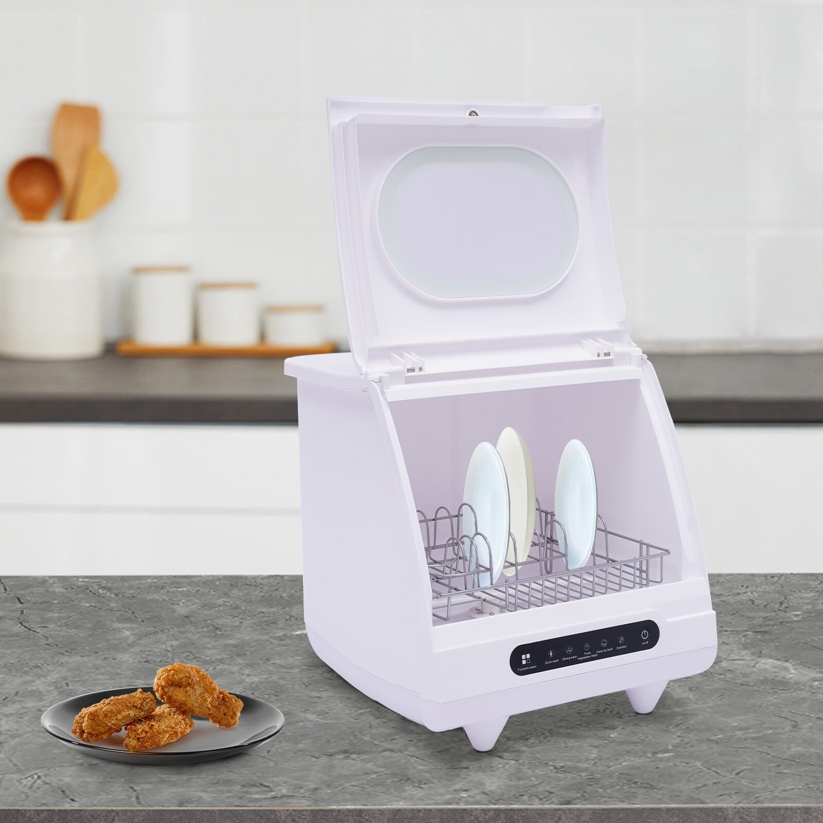 DENEST Portable Dishwasher Countertop, Compact Dishwashers with 5L Built-in Water Tank & Inlet Hose, 5 Washing Programs, 12 High-Performance Spouts