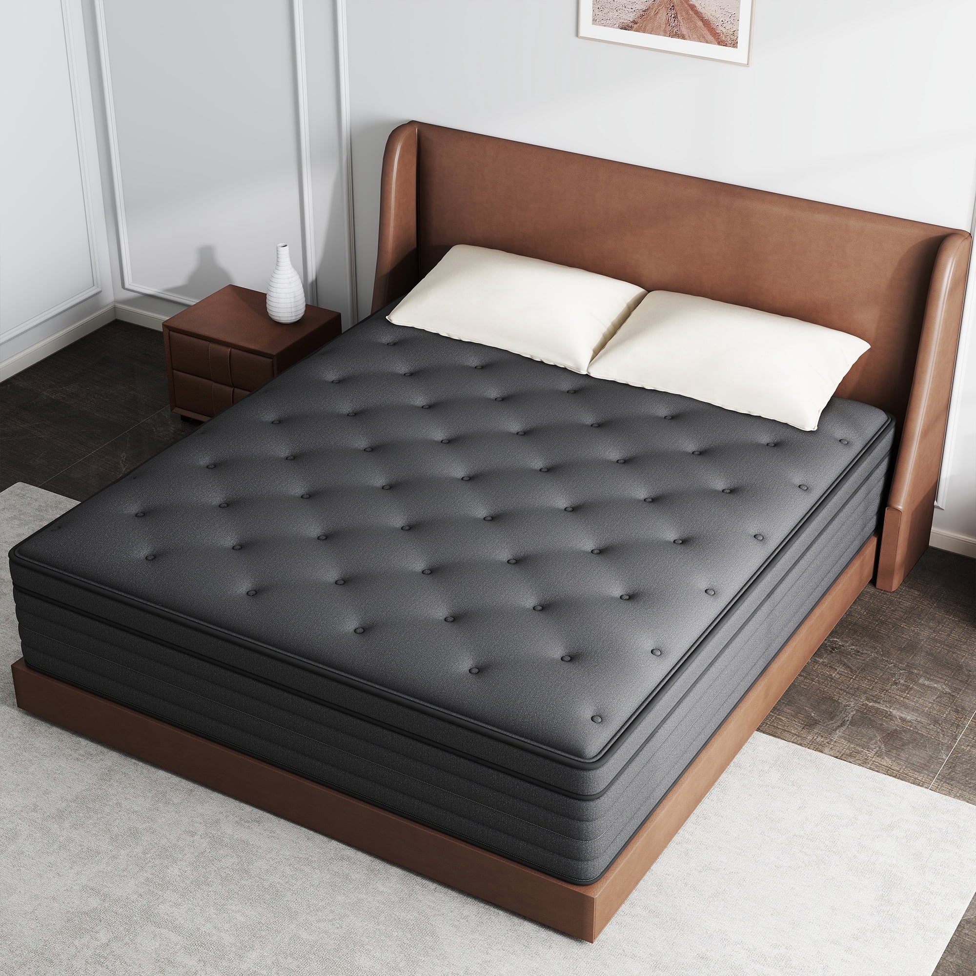 Kviwasha Queen Mattress 14 inch Hybrid Gel Memory Foam & Pocket Innerspring, Pressure-Relief, Medium Firm Mattress