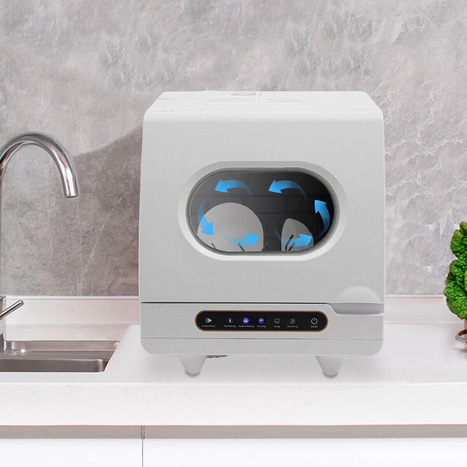 Portable Countertop Dishwasher 5 Washing Programs with Water Tank Leak-Proof Dry