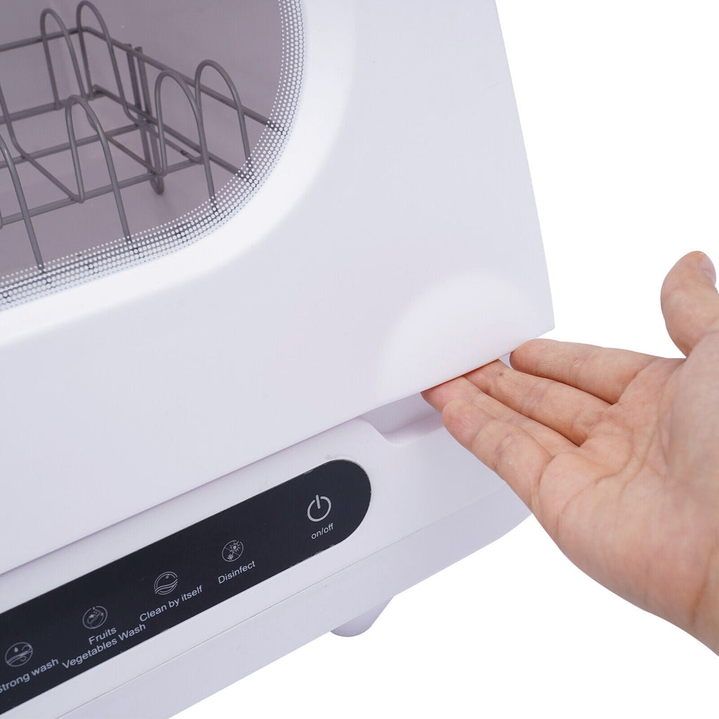 FOGGBET 110V 1200W Portable Countertop Dishwasher with 12 Water Outlets and 360° Rotation Flushing & Hose Connection 3-in-1 Function,15.74*15.74*17.71in,with 5L Water Tank,  for Homes, Apartments