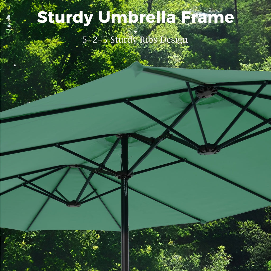 Alpha Joy 15ft Outdoor Patio Umbrella Extra-Large Double-Sided Garden Umbrella with Crank Handle and Base - Smoky Gray