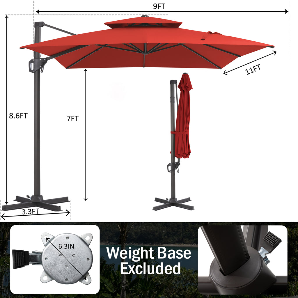 Pellebant 9' X 11' Patio Umbrella Outdoor Rectangle Umbrella Large Cantilever Umbrella Windproof Offset Heavy Duty Sun for Garden Deck Pool Patio