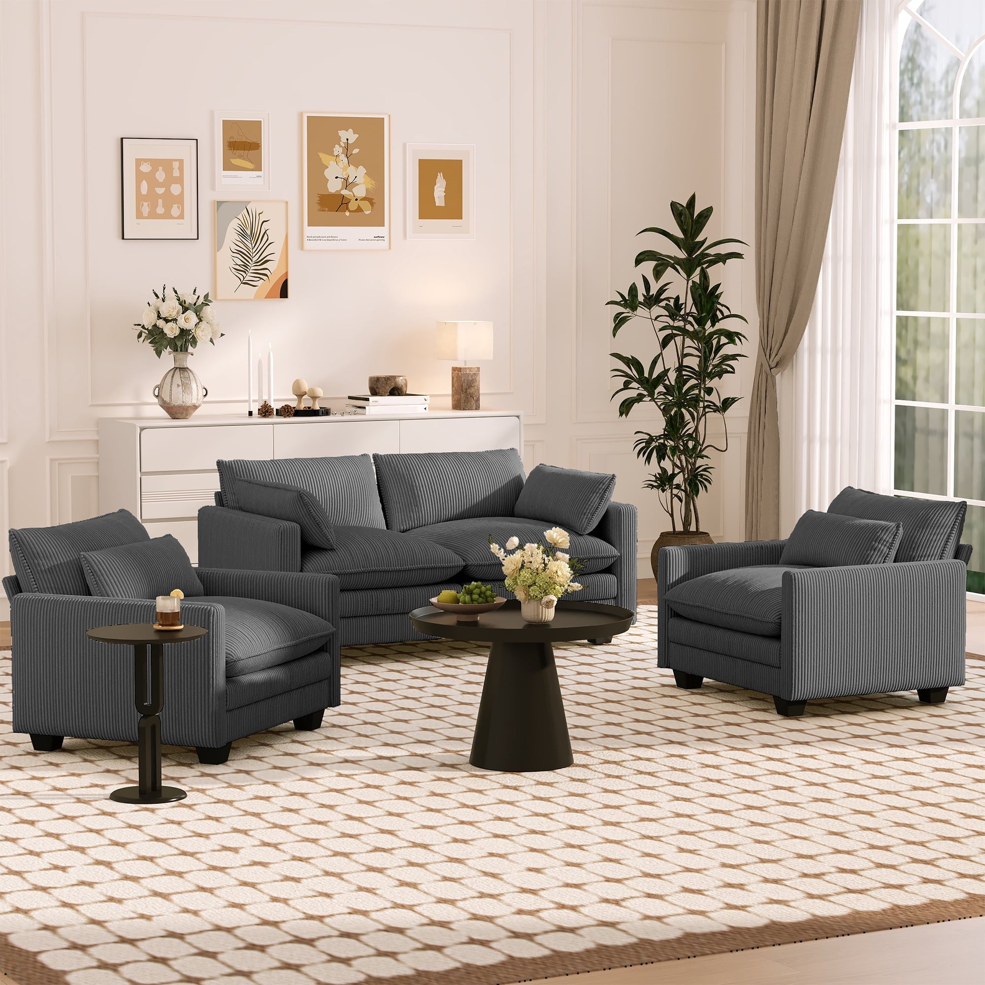 75’’ Cloud Couches for Living Room, Noelse L Shaped Modular Sofa with Deep Seats, 2 Seater Love Seat Couch with Removable Washable Corduroy Fabric for Living Room Bedroom and Apartment, Gray