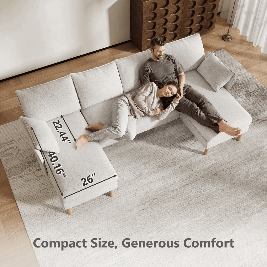BedLuxury 100 U-Shape Sectional Sofa with Chaise, Chenille Modern Couch with High Legs for Living Room, Apartment, Gray